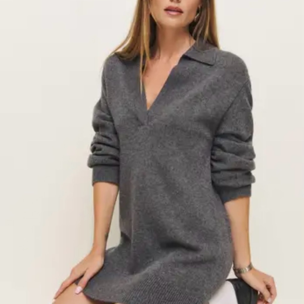 Reformation Long Sleeve Cashmere Wool Blend Polo Sweater Minidress